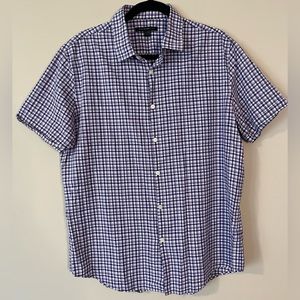 John Varvatos Mini Check Purple Short Sleeve Shirt Size Large